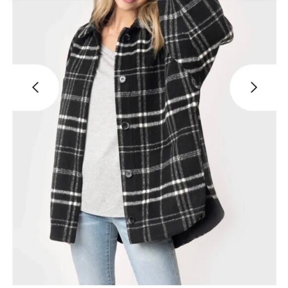 GIBSON LOOK Shacket Black Plaid SZ M Relaxed Fit Shirt Jacket - Picture 2 of 8